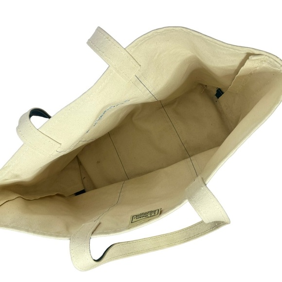 LL BEAN Boat & Tote Ivory Canvas Teal Trim Embroidered Purse Tote - Picture 10 of 11